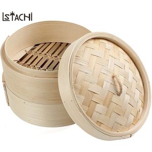 LSTACHi 2 Tier 8 inch Bamboe Stoomboot Dim Sum Mand Rijst Pastakoker Set met Deksel