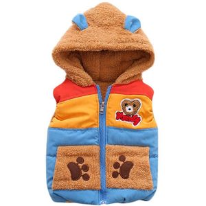 Leuke Herfst Winter Baby Jongens Bovenkleding Beer Cartoon Hooded Mouwloos Vest Dikke Warme Katoenen Vest Kleding