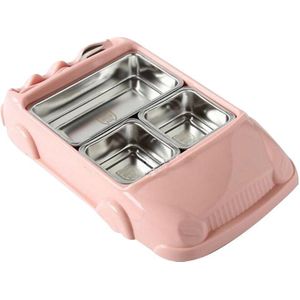 Grappige Auto Vormige Kids Lunchbox 3 Grids Roestvrijstalen Kom Kinderen Snack Tray Babyvoeding Gerechten Servies 3