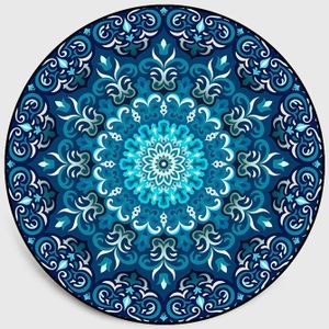 Tapijt Coral Fluwelen Computer Stoel Floor Mat Mandala Gedrukt Ronde Tapijt Voor Kinderen Slaapkamer Play Tent Gebied Tapijt Ronde Blauw