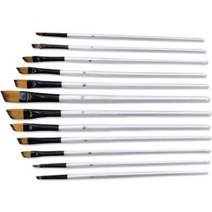 Ezone 12Pcs Olieverfschilderij Borstels Differernt Size Platte/Diagonaal/Tip/Circulaire Piek Schilderij Borstel Art Student school Office Supply