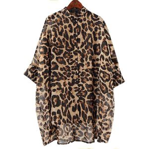 Xitao Trend Luipaard Chiffon Overhemd Plus Size Losse Onregelmatige Vleermuis Mouw Dunne Vrouwen Tops Lente Zomer Blouses XJ4287