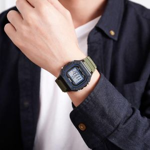 Vierkante Mannen Digitale Horloge Sport Horloge Waterdicht Alarm Led Pu Strap 12/24 Uur Retro Mode Mannelijke Klok Skmei 1496