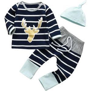 3Pcs Pasgeboren Baby Baby Jongens Kleding Animal Print Lange Mouwen T-shirt + Streep Broek + Hoed Herfst Peuter Kleding set