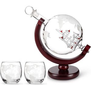 Globe Decanter Met Afgewerkte Houten Stand Bar Nachtclub Trechter Wijn Mini Globe Machines Kaart Aarde Wijnglas Party Huwelijkscadeau