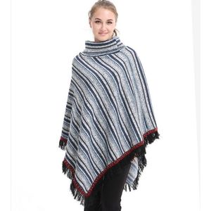 Gebreide Trui Vrouwen Gestreepte Losse Size Coltrui Poncho Batwing Mouw Dikke Warme Kwastje Vrouwen Truien Gratis Grootte