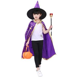 Unisex Kinderen Bronzing Glitter Star Print Wizard Heks Kostuum Halloween Mantel met Puntige Hoed Kids Cosplay Cape Party Props