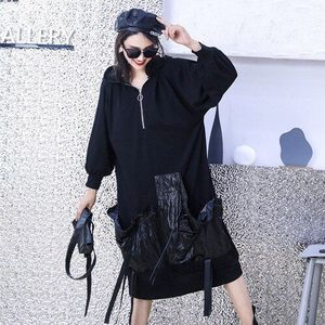 Superaen Plus Size Zwarte Volledige Losse Slanke Gebreide Hooded Jurk Voor Vrouwen