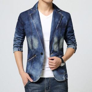 Lente Mode Mannen Blazer Mannen Trend Jeans Past Casual Pak Jean Jas Heren Slim Fit Denim Jas pak Mannen