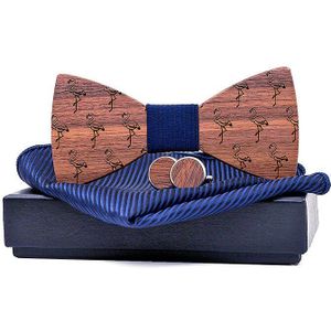 Houten Bow Tie Set Voor Heren Hout Strikjes Zakdoek Manchetknopen Helloween Set Gravatas Bruiloft Flamingo Strip Cadeau Homme