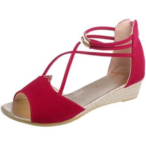 Vrouwen Platform Wedge Sandalen Open Teen Terug Rits Enkel Sandaaltjes