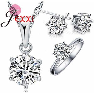 Vrouw Bruiloft Sieraden Set 925 Sterling Zilver Crystal Ketting Ring Oorbel 3 Stks/set