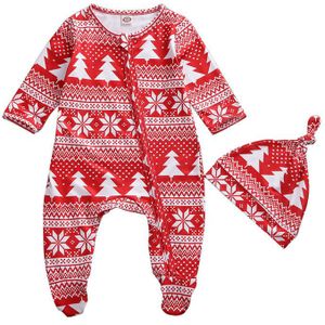 Baby Kerst Pyjama Set Voor Kinderen Herfst Winter Baby Jongens Rompertjes Hoeden Set Peuter Xmas Thuis Kleding Baby Nachtkleding Pak