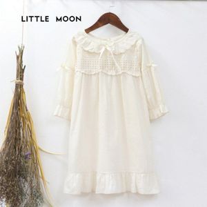 Zomer Meisjes Nightgowns Lange Puff Mouwen Whire Boog Ruches Pyjama Kinderen Prinses Nachtkleding Leuke Homewear E1033