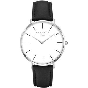 Chronos 1898 Mannen Vrouwen Simple Quartz Horloge Case Unisex Paar Lederen Horloges Grote Analoge Gezicht Bruin Zwart Montre Femme