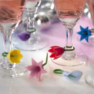 Ttlife 6 Pcs Bloemen Wijn Cup Marker Siliconen Label Party Gewijd Glas Cup Herkenner Gereedschap Voor Wijn Glas