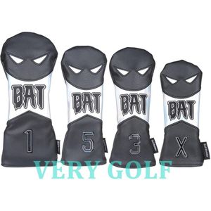 Zwart Pu Leer Met Bat & 135X Borduren Golf Club Driver Fairway Wood Hybrid Head Cover Golf Hout Headcover