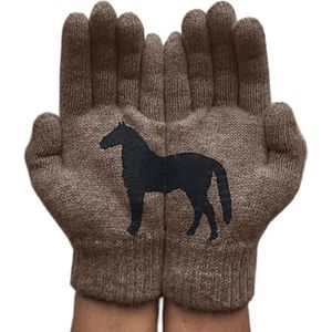 Womens Winter Thicken Warm Gebreide Volledige Fingered Handschoenen Grappige Zwarte Paard Onregelmatige Patchwork Palm Elastische Outdoor Ski Wanten