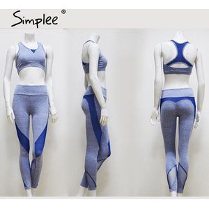 Simplee Backless Slim High Vrouwen Gym Kleding Hoge Taille Feminino Grijs Jumpsuit Ladie Casual Werken Kleding Set