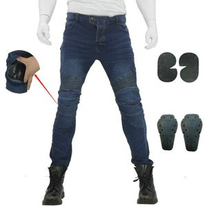 Motorfiets Rijden Broek Denim Jeans Met 4 X Knie Heup Armor Pads Voor Mannen Vrouwen Biker Beschermende Broek pantalones Blauw