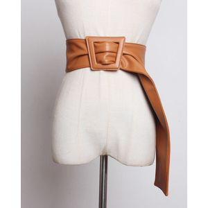 Mode Vierkante Gesp Taille Riem Super Brede Pu Leer Verstelbare Shirt Afslanken Corset Buikband Gordel Riem Vrouwen