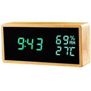 Houten Temperatuur Vochtigheid Monitor Sound Control Snooze Led Digitale Wekker