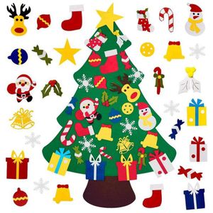 Diy Voelde Kerstboom Met 30Pcs Ornamenten, xmas Voor Kinderen Jaar Handgemaakte Kerst Deur Muur Opknoping Decoraties