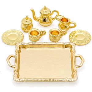 Odoria 1:12 Miniatuur Thee Kopjes Set 8 Pcs Gouden Koffie Set Servies Kit Poppenhuis Keukengerei Accessoires