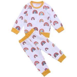 Kinderen Regenboog Trainingspak Pasgeboren Baby Meisje Herfst Outfit Lange Mouw Regenboog Print Tops T-shirt Broek Kinderen Jongens Kleding Set