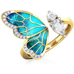 Charlinliol Trendy Bohemen Sieraden Luxe Geel Goud Kleur Vlinder Animal Ringen Voor Vrouwen Handgemaakte Emaille Opening Ring Retro