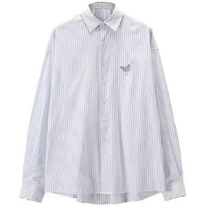 Ewq/Herenkleding Vlinder Borduurwerk Koreaanse Stijl Shirt Casual Paar Oversize Gestreepte Shirt Tij Kleren 9Y2669