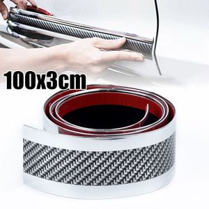 Carbon Fiber Zilver Car Side Rok Instaplijsten Protector Edge Guard Strip 1M * 3Cm Auto Anti-collision Strip Bescherm Bumper