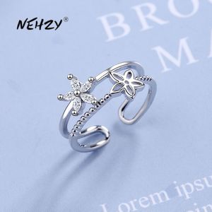 NEHZY925 Sterling Zilveren Vrouwen Mode-sieraden Crystal Zirkoon Eenvoudige Holle Bloem Open Maat Verstelbaar Ring