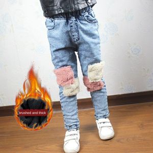 Ulknn Jongens Meisjes Jeans Winter Kinderen Warm Katoen Gevoerde Broek Denim Broek Kid Kleding Elastische Taille Thicken Plus fluwelen