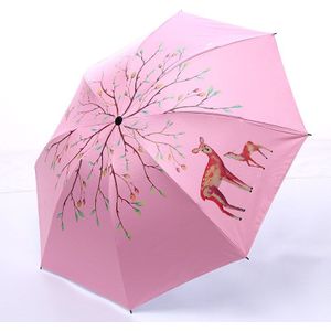 Drie Vouwen Sika Herten Paraplu Voor Leuke Dier Non-automatische Winddicht Regen Paraplu Vrouwen Dikke Zwarte Coating Uv Parasol