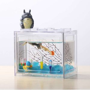 7 Kleuren Mini Aquarium Vissenkom Met Licht Voor Home Office Thee Tafel Decoratie Voerbox Vis Kom Fish Aquatic Pet levert