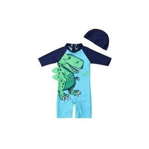 Trend Baby Kids Jongen Zomer Strand Badmode Badpak Dinosaurus Sneldrogende Een Stuk Zwemmen Kostuum Met Hoed set