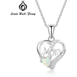 Echt 925 Sterling Zilver Vrouwen Kettingen Hangers met Hart Vorm Opal Stone Beste Sieraden Cadeau voor Moeder Moeder (Lam hub Fong)