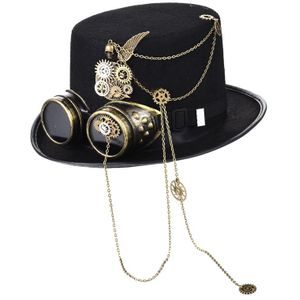 Steampunk Hoed Met Bril Vintage Mannen Zwarte Top Hoed Gothic Halloween Vrouwen Fedora Kettingen Elegante Hoed Hoofd Slijtage Kostuum Party