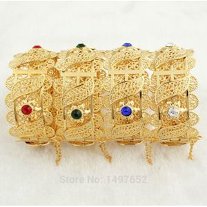 Grote Brede Dubai Gold Armbanden Voor Vrouwen Men18K Goud Kleur Crystal Armbanden Sieraden Afrikaanse/India/Kenia//Midden-oosten Stijl