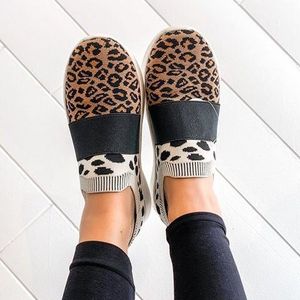 Casual Schoenen Voor Vrouwen Mode Zachte Zool Sokken Schoenen Ademend Vrouwen Sneakers Herfst Luipaard Print Platte Sportschoenen