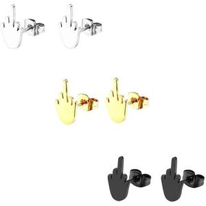 2Pcs Roestvrij Staal Black Middelvinger Up Vrouwen Mannen Oor Sieraden Studs Earring Punk Koele Goud Zilver Plated