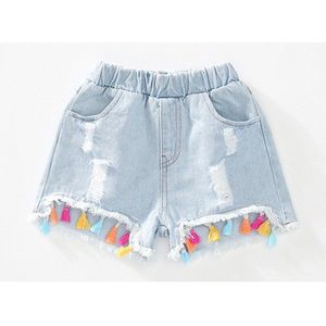 Zomer Leuke Kinderen Korte Jeans Broek Baby Kids Meisjes Denim Kwastje Gat Shorts Voor Meisjes