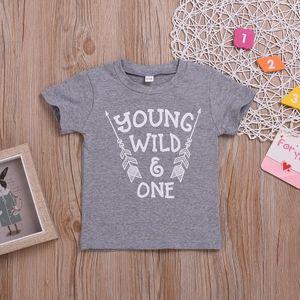 Kids Baby Jongens T-shirts Grijs Grafische Tees Beletterd Jong Wild & Een Twee Drie Shirt 1st 2nd 3rd Verjaardag Shirt