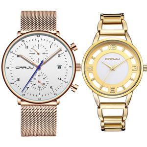 Crrju Luxe Quartz Liefhebbers Horloges Fahsion Mannen En Vrouwen Kalender Week Steel Mesh Quartz Hodinky Reloj Mujer Hombre Paar Horloge