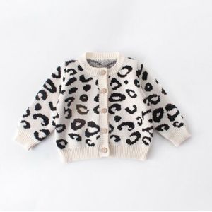 Brand Baby Jassen Pasgeboren Baby Meisje Luipaard Print Winter Warm Jumper Vest Knop Lange Mouw Gebreide