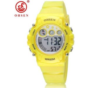 OHSEN LED Jongens Kid Horloges Alarm Chrono Rubber Band Digitale Elektronische Geel Waterdichte Sport Kinderen Horloge