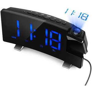 Projectie Wekker, 7 Inch Led Gebogen-Sn Grote Digitale Display, Helderheid Automatisch, 12/24 Uur, Dual Alarm C