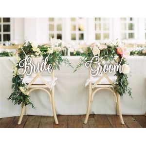 Bruid en Bruidegom Borden voor Bruiloft Stoelen Decoratie Bruiloft Stoel teken Wit Acryl Witte Letters Party Decoratie