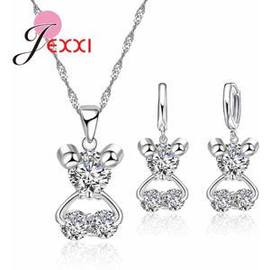 Mode Vrouwen Bruiloft 925 Sterling Zilveren Sieraden Set Crystal Earring Ketting Hanger Strass Pak Oor